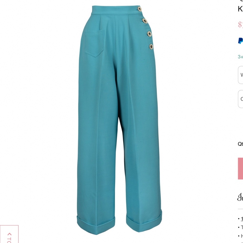Vivien of Holloway VOH Katharine trousers 16 wool duck egg blue Tiffany blue